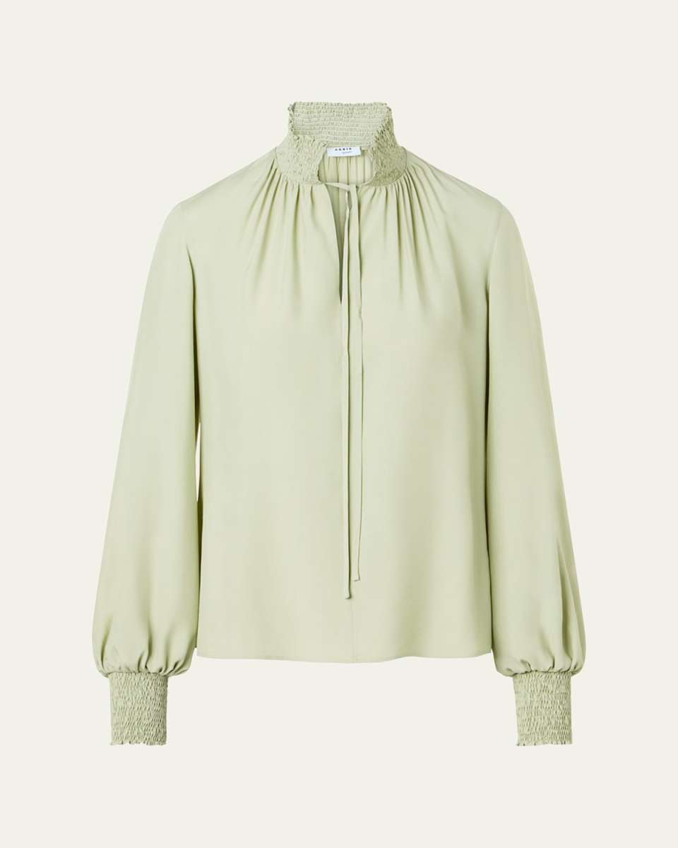 Silk Crepe de Chine High-Neck Blouse